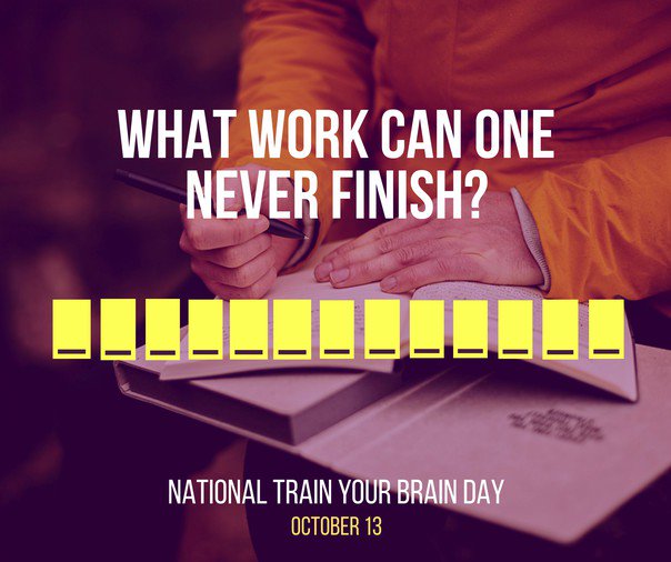 RhodySocial's tweet photo. National Train Your Brain Day - Answer: an AUTOBIOGRAPHY.
Don't forget to remove the answer before publication. https://t.co/AvuPbGinWg