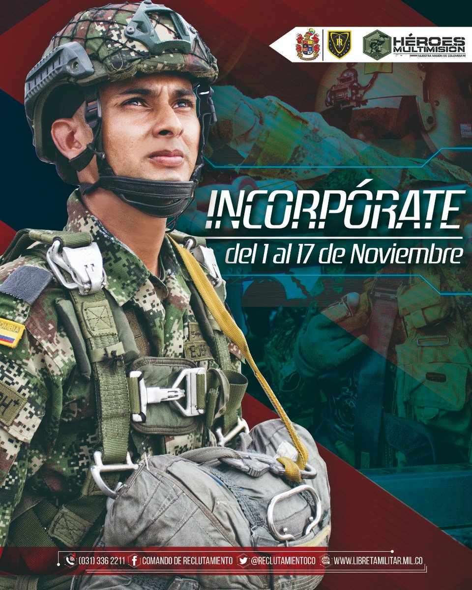 COL_EJERCITO's tweet image. 📌Del 1 al 17 de noviembre en cualquier Distrito Militar. Presta tu servicio militar a la patria y accede a la formación laboral productiva que te proporciona el Servicio Nacional de Aprendizaje, @SENAComunica bit.ly/2R1UoFj