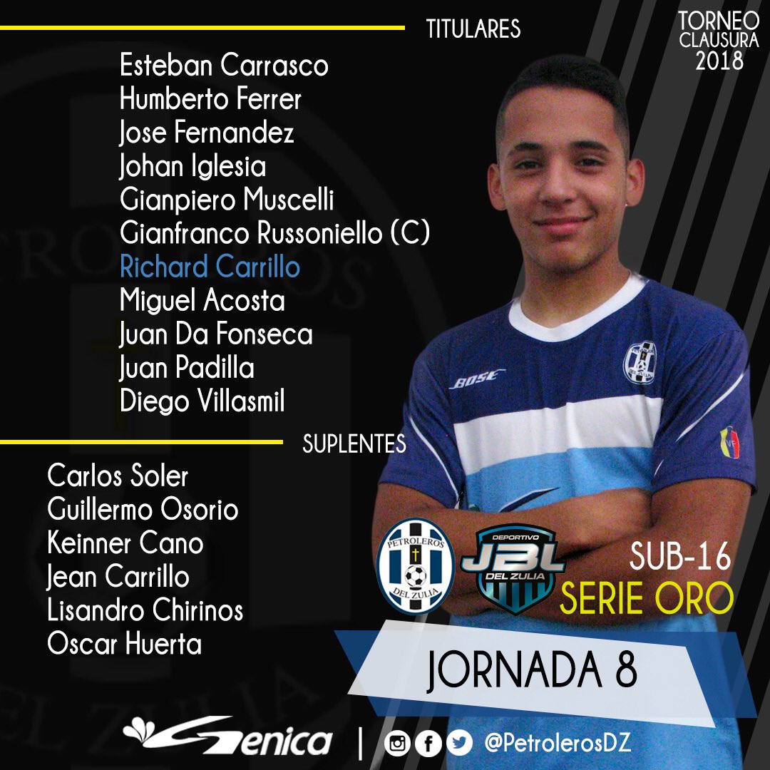 #SerieOroFUTVE | Continuando con la jornada 8, nuestra categoría #Sub16 también están listos para el debate contra <a href="/dvojblzulia/">Deportivo JBL Zulia</a> 💥👊🏻
.
¿Y tú? ¿Estás listo para apoyar a tu familia Petrolera? ¡Nosotros sí! ⚽️💙

#PetrolerosDZ #VamosPorMas #Clausura2018 #Maracaibo #FutVe