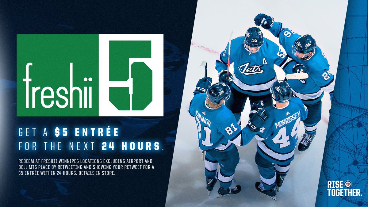 Since the #NHLJets scored FIVE times tonight, YOU win with a $5 <a href="/freshii/">Freshii</a> entree for the next 24 hours at participating WPG locations!

RETWEET this tweet and show your retweet to redeem.  

#GoJetsGo | #ARIvsWPG