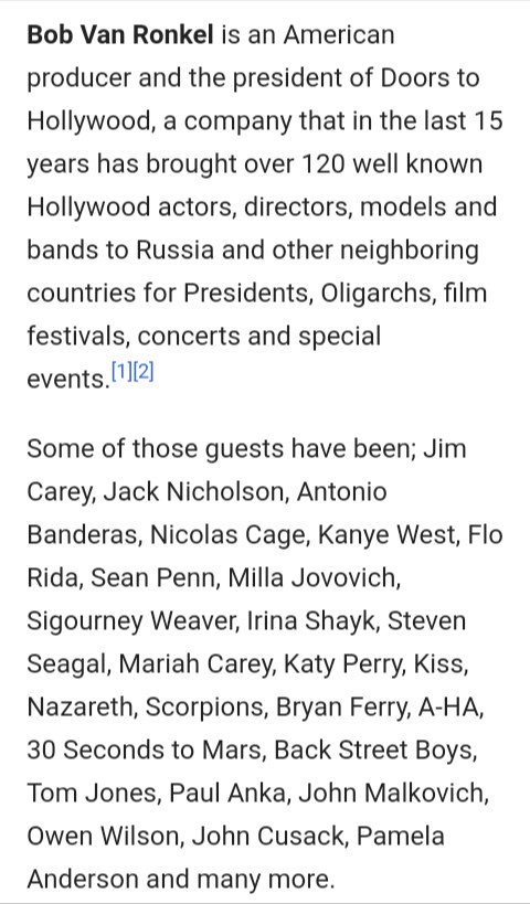 BVR would bring over a 100 celebs to Russia through his "Doors to Hollywood" company. Some would visit Kazakhstan and other CIS countries... 