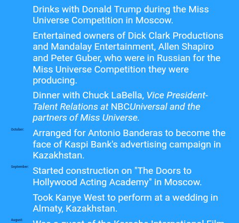 ...From his website  http://Bobvanronkel.ru  he took Kanye West to perform at a wedding in Kazakhstan.