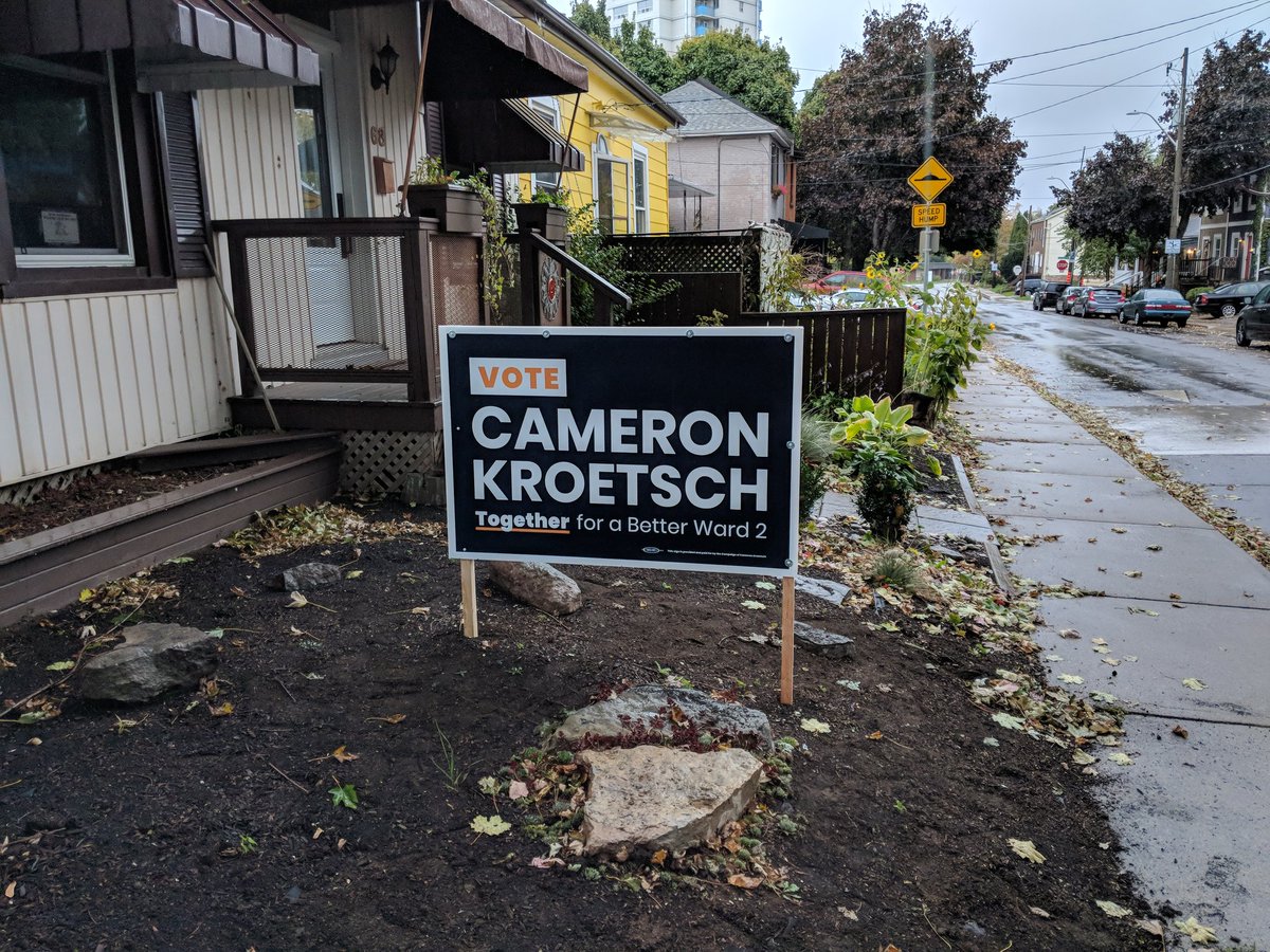 CameronKroetsch's tweet photo. Probably the last large sign we'll be putting up! Lots of fun with tools during this campaign, rain or shine. #HamOnt #CameronForWard2 #DoingItRight https://t.co/Kfzz8PuY6B