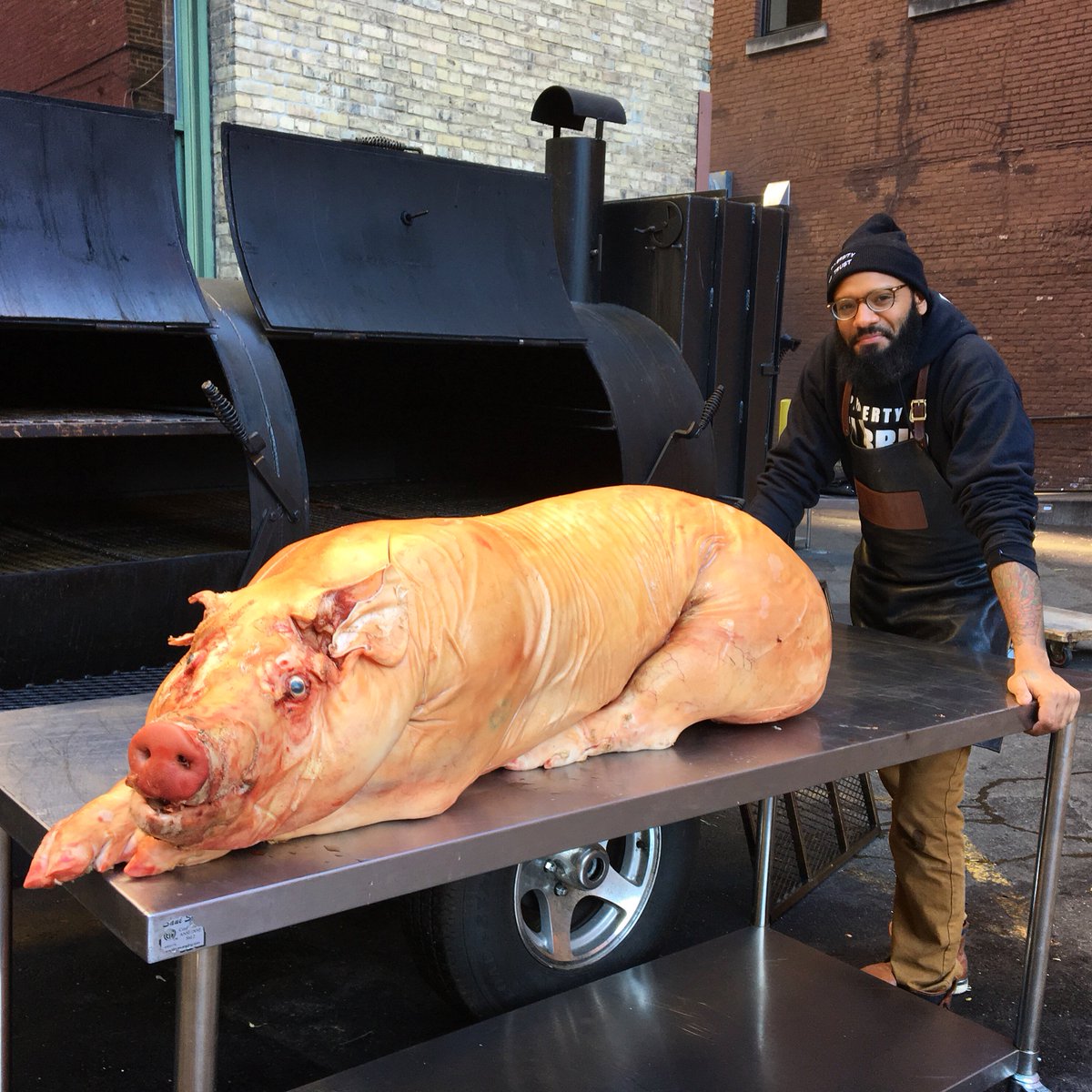 We're going hog wild 🐷

Chef Justin is smoking this incredible Berkwood Farms beauty for 24 hours! #SmokeDownInLowertown #WeSmokeAnything #FromSnoutToTail