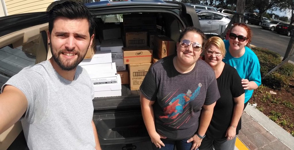 MissLizS8's tweet photo. Went to the #ToolsforSchools event today and were able to pick up many school supplies donated to #RoyalPalmSchool   Thank you to all the volunteers who filled up the cars and to Jose, @mollouucf @BMegDavis for making this happen! https://t.co/BYaHh0vOLd
