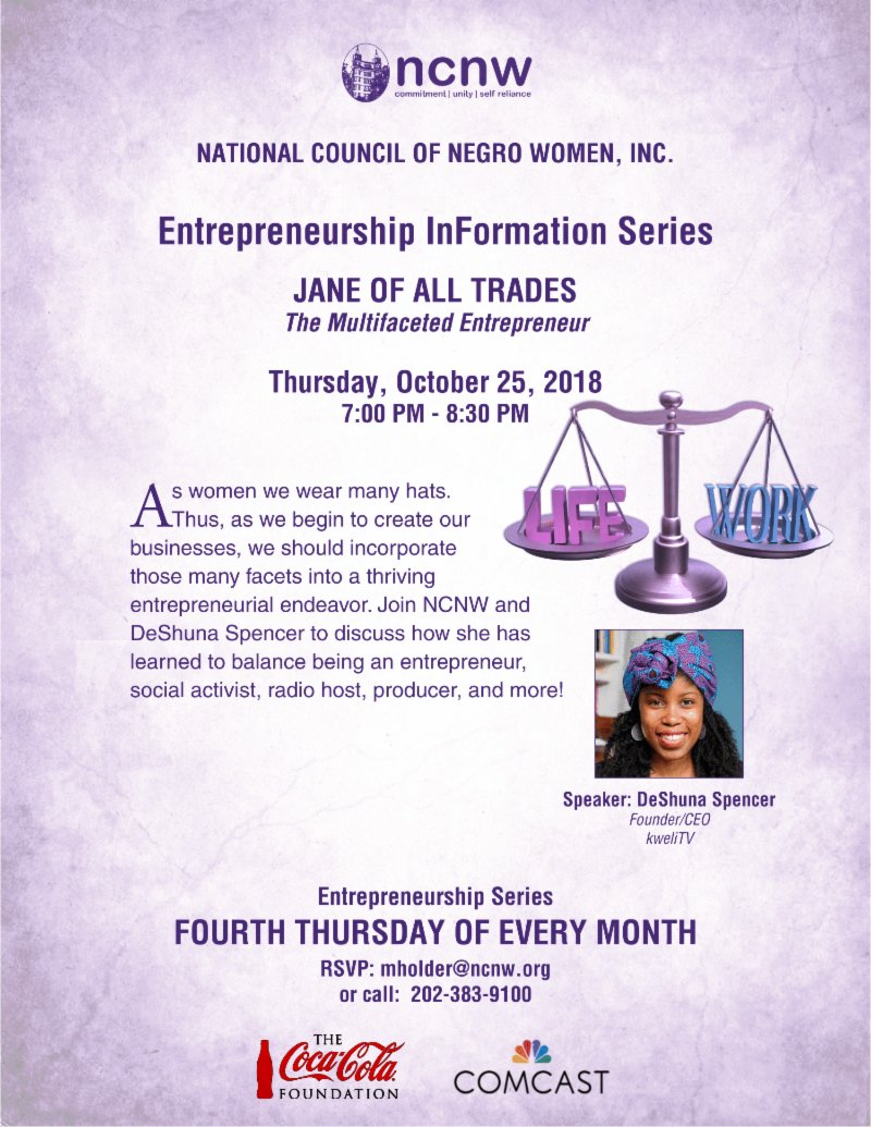 NCNWHQ's tweet photo. NCNW Entrepreneurship InFormation Series: JANE OF ALL TRADES The Multifaceted Entrepreneur https://t.co/9vFYBAdcJa https://t.co/42V9kdT44U