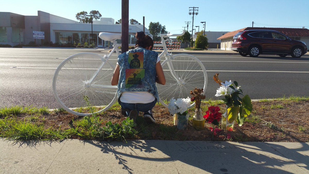 Another #ghostbike memorial installation in SoCal. Corner  of Hawthorne and 227th in Torrance. Rest in peace Johnathan. #hitandrun
