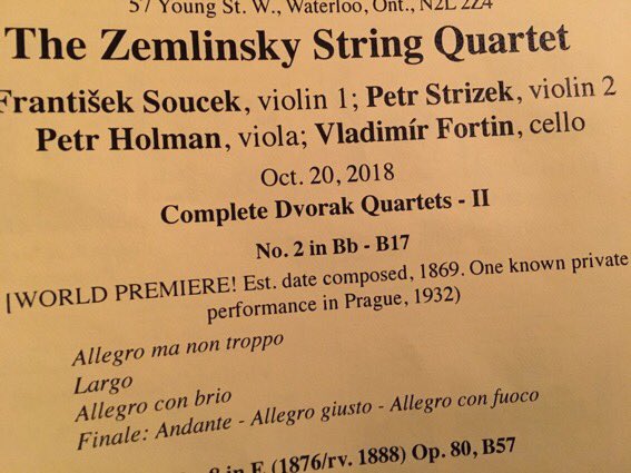 KW_ChamberMusic's tweet image. Not every day you get to see the WORLD PREMIERE of a 19th century quartet! @ZemlinskyQ tonight at the #musicroom