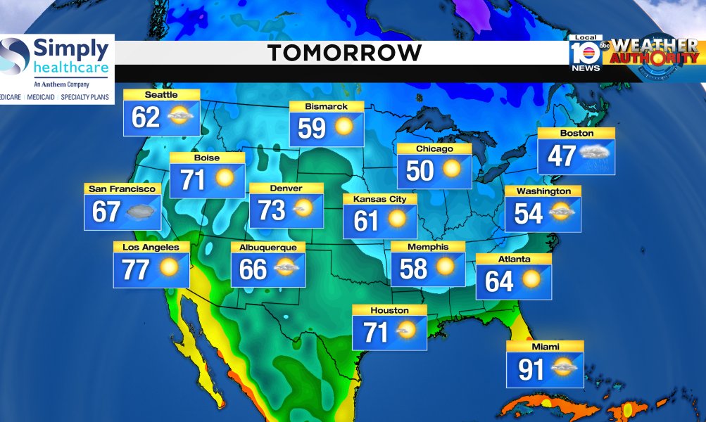 Here is the national forecast for tomorrow Presented by Simply Healthcare https://t.co/jZBXhr7jpu