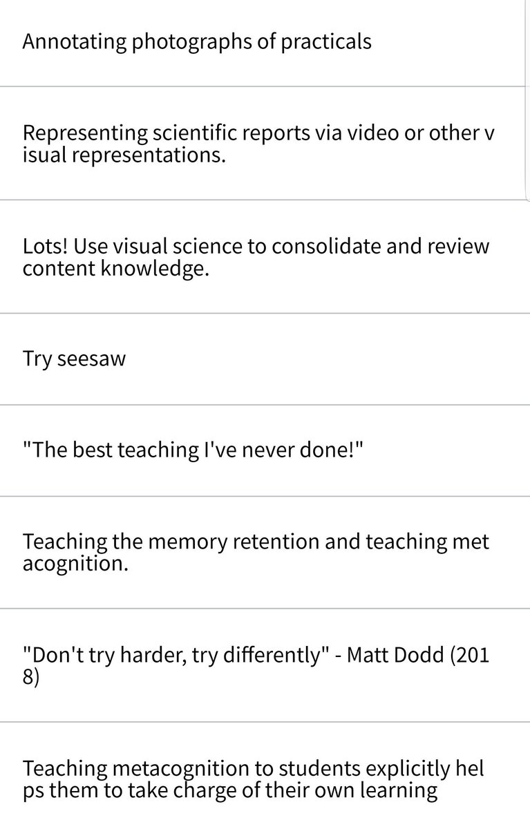 ScienceWithMat's tweet photo. "What did you learn today that you want to implement into your classes?" I asked my workshop attendees this at the #scimathconf18 Here are their responses. (p.s. some of their responses need context to make sense)Thanks @QuantalBio @reneecarniato @KenSilburn for your support. https://t.co/8wMrU95to5