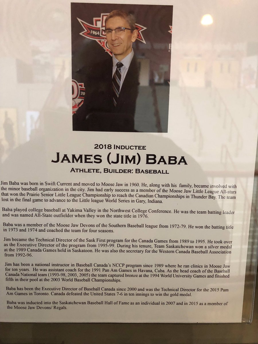 baseballcanada's tweet photo. Congratulations goes out to our Executive Director, Jim Baba, who is being inducted into the Moose Jaw and District Sports Hall of Fame this evening! 👏👍 https://t.co/brWU4AqaXe