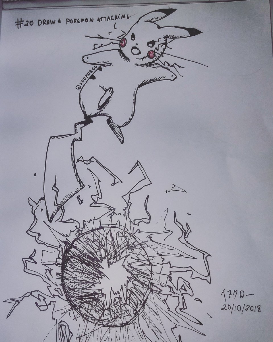 Inukuroo's tweet photo. Dia 20: Draw a pokemon attacking
Pikachu usando Electroball, bem simples
#inktober #inktober2018 #poketober #pokemon #pokemonfanart #pikachu #1stgen #attacking #attack #electroball #electric #traditional #traditionalart https://t.co/WRQ00ZYdkG