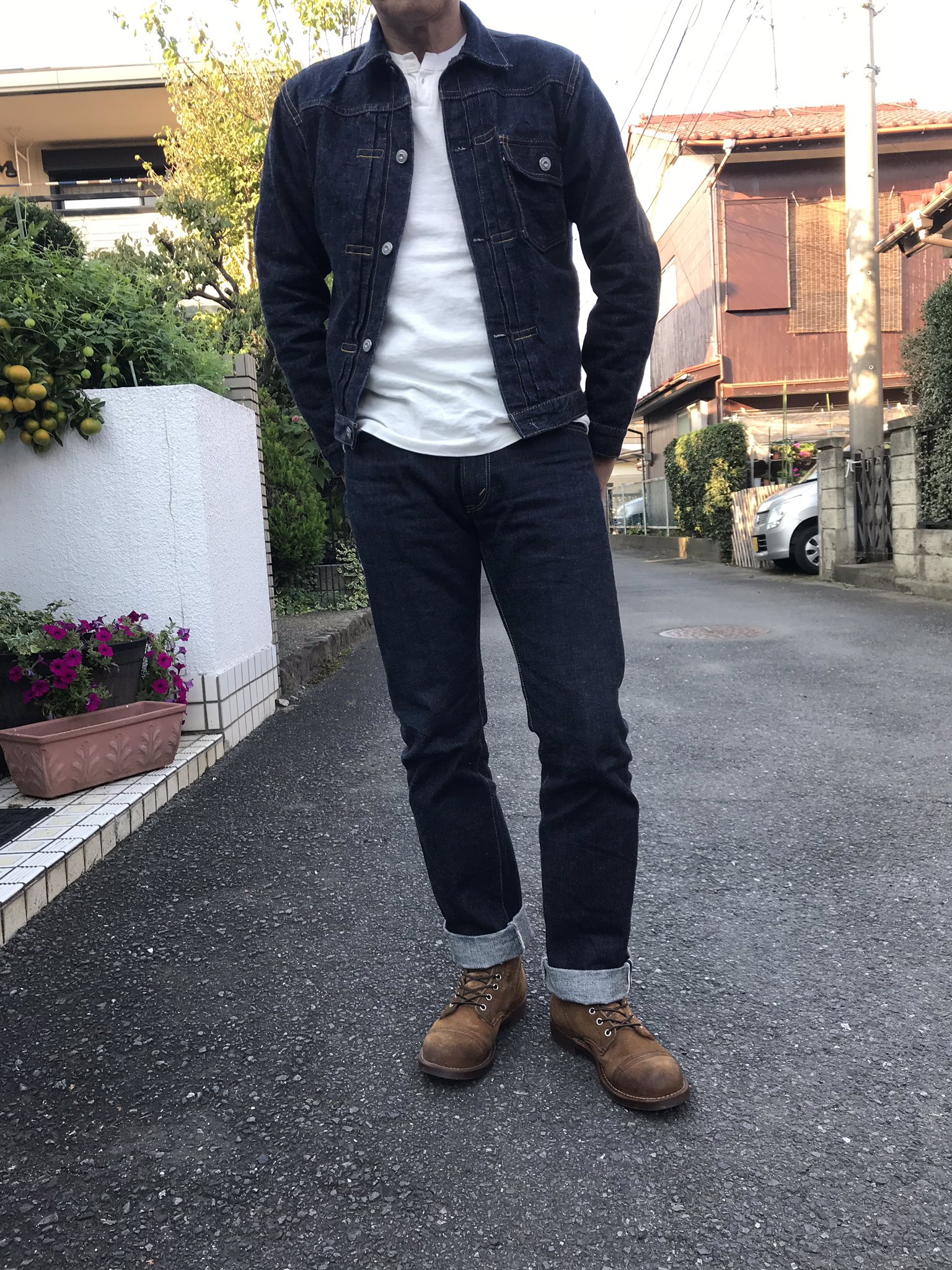 濃紺 THE FLAT HEAD 3001 赤耳セルビッジデニム W33 濃紺 THE FLAT