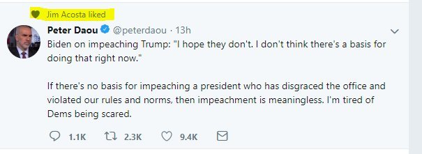 AGHamilton29's tweet photo. I guess CNN's Chief White House Correspondent isn't even bothering to pretend to be objective anymore.

Acosta is a great example for what not to do as a journalist. If the WHCA cared about their credibility, they would ask CNN to assign someone else.
 
(h/t @Kopacevich1918) https://t.co/apwyh9ofZ0