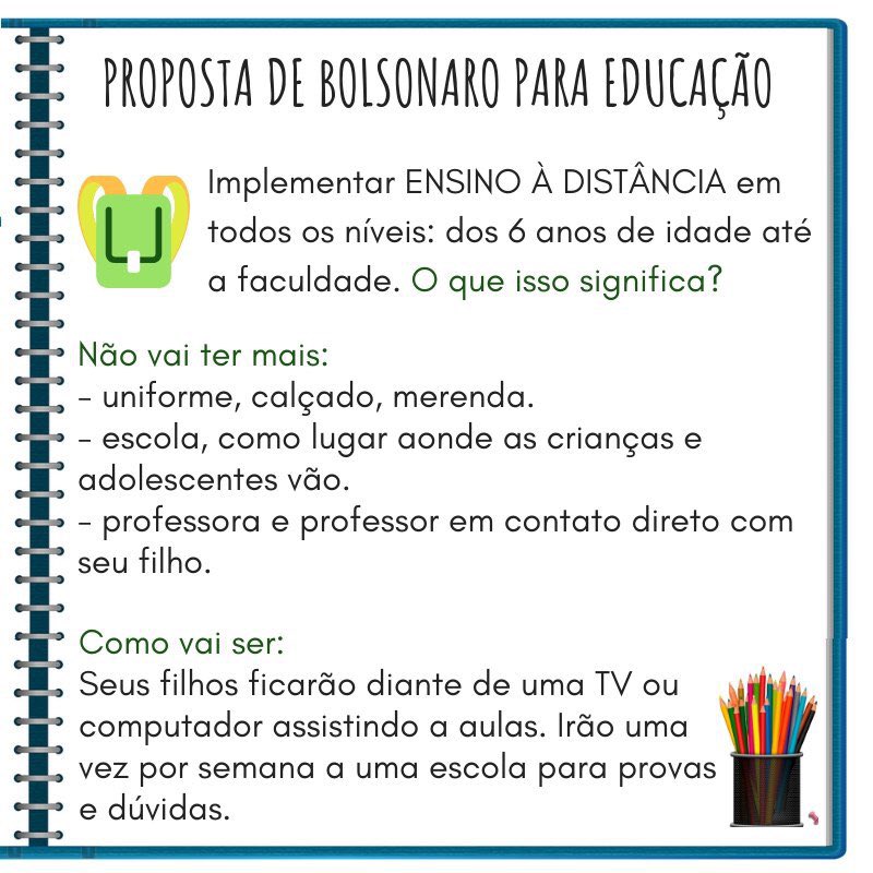 Midia Ninja On Twitter Veja Com Atencao As Propostas Bolsonaro Quer Ensino A Distancia Para Criancas Haddad Quer Mais Creches Voudehaddad Https T Co Iny8l1gxwu