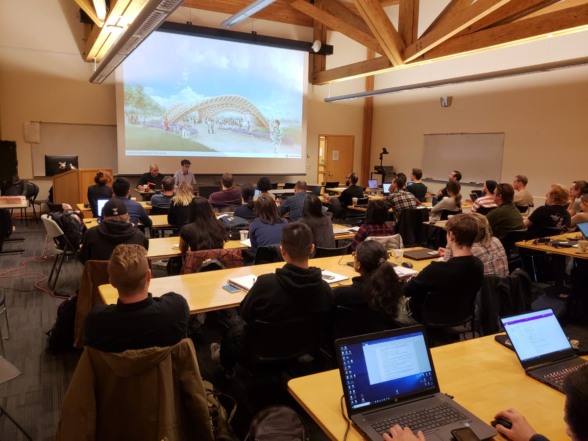 cawpubc's tweet photo. The sold out Robot Made: Large-Scale Robotic Timber Fabrication in Architecture seminar is underway today. #robotics #arcitecture #wooddesign #wood
@UBCSALA
@LWPAC
@UWaterloo https://t.co/sgHMLrnq83