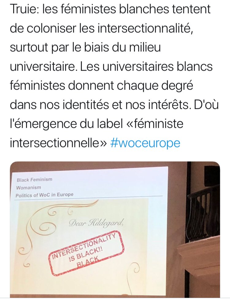 VLautard's tweet image. Une professeur de #sociologie de l’université anglaise de Warwick  (@warwickuni) propose l’émergence d’un label « féministe #intersectionnelle » pour combattre les « féministes blanches universitaire » qui « coloniseraient les intersectionnelles »...la on atteint des sommets..🤦‍♂️