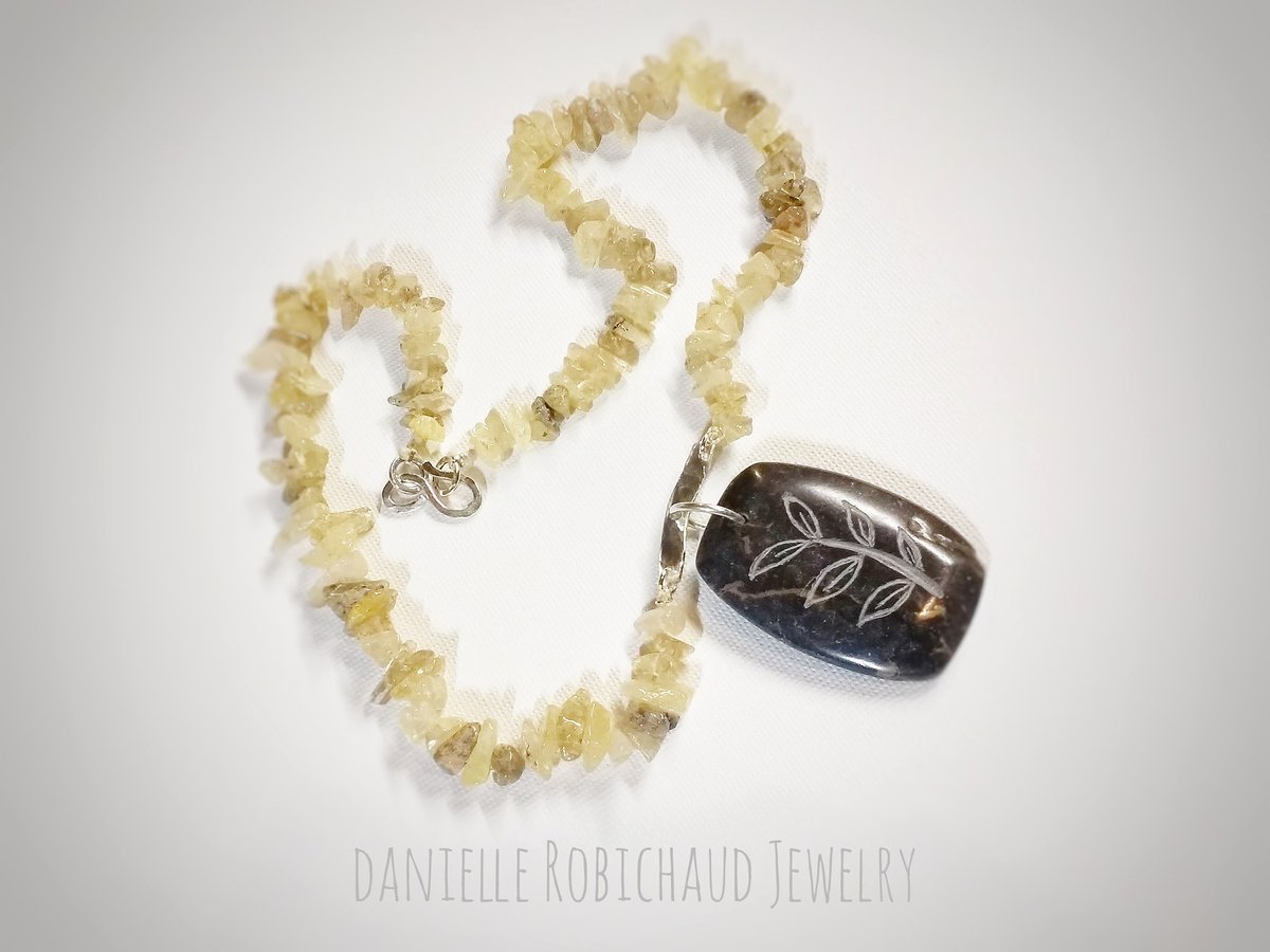 Yes? No? #carvedmarble #rutilatedgoldenquartz #hammeredsterlingsilver #beadednecklace #handmade #drobichaudjewelry #boho #leafjewelry #newpieces #lovejewelry #instanecklace #golden #gemstonebeads