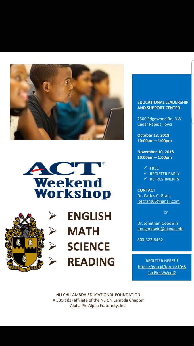 DrCarlosGrant's tweet image. Thanks @ACT for partnering with @NCL_Alphas to provide FREE test preparation designed to offer the most relevant, effective content students need at our upcoming ACT Prep Weekend Workshops. 

#GoToHighSchoolGoToCollege #ServantsOfAll