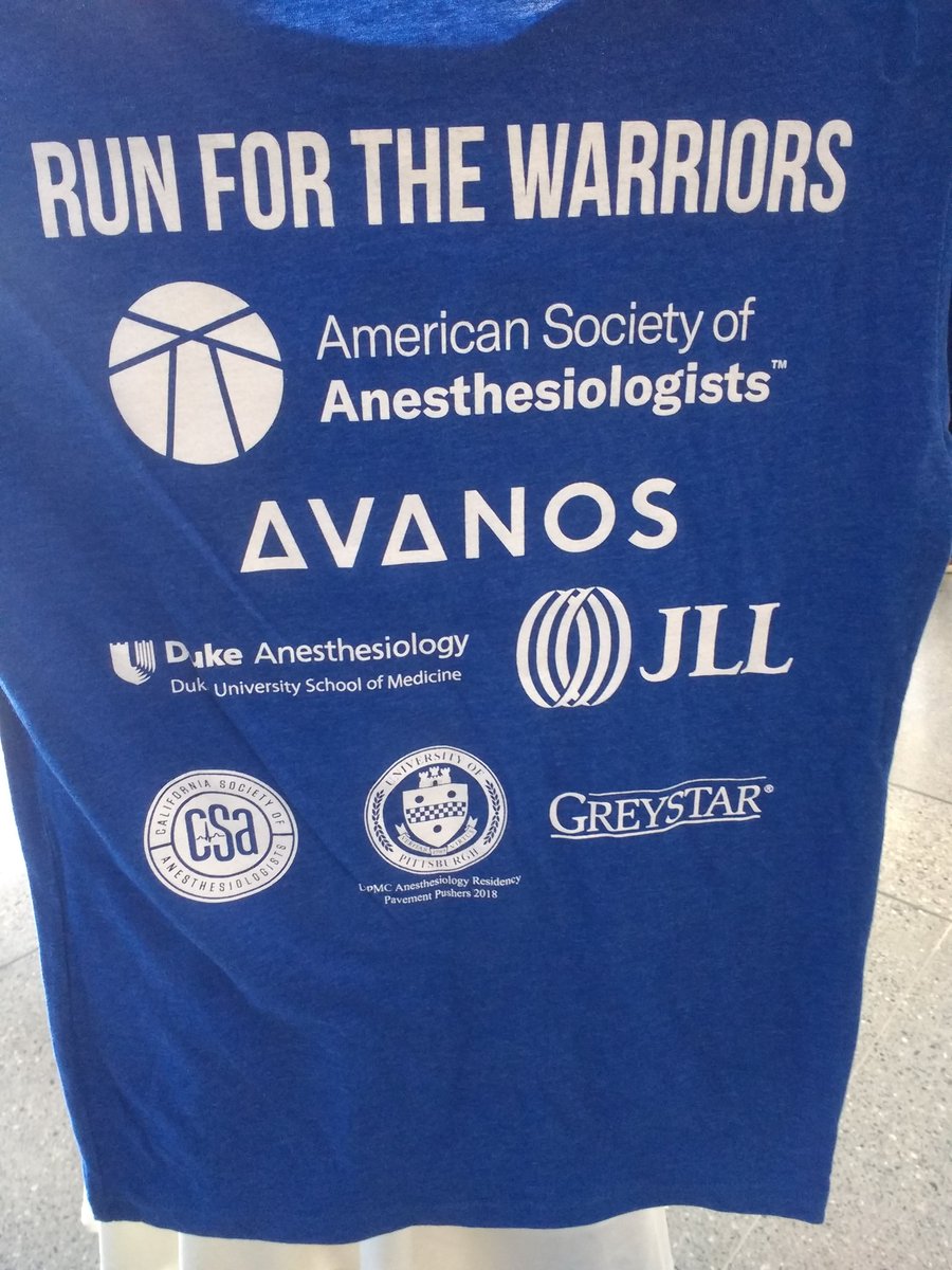 KeithVogtMD's tweet photo. Excited that @UPMCAnesRes raised enough to get our logo on the back of the @Hope4Warriors t-shirts for the #ANES18 5k https://t.co/SVI7ZJf9l7