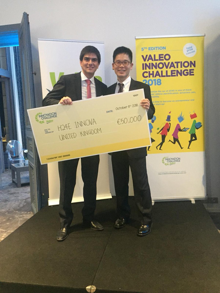 H24EInnova's tweet photo. Delighted to have won 2nd place out of 1,470 teams at Valeo Innovation Challenge in Paris. The car electrification category: On-site affordable H2 generation by our laser. Merci beaucoup for the great organize @Valeo_Group https://t.co/KAtAfDmxw3
#hydrogen #renewables #cjbslife https://t.co/2mwRBrqImX