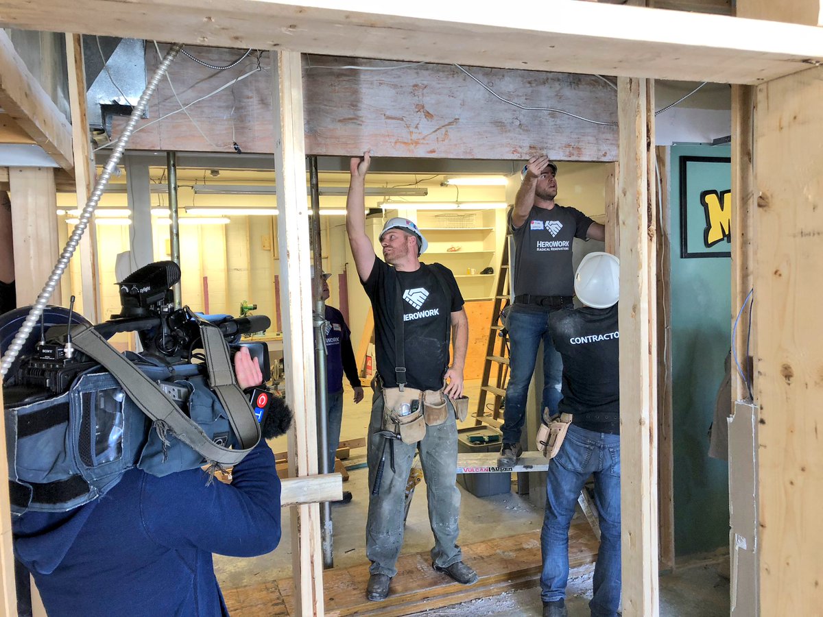 RJC_Victoria's tweet photo. The fine folks from @CTVNewsVI capturing @HeroWork efforts for @MustardSeedVic. 
@RJC_Victoria “carpenters” in action. 
#notjustengineers #YYJ #Volunteer https://t.co/a4F5jC0mZC