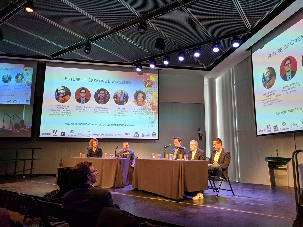 Nerdwiththehat's tweet image. Awesome panel assembled to talk about the Future of Creative Engagement - how do we connect people with the art of the world?

@MITHackingArts #HackingArts2018