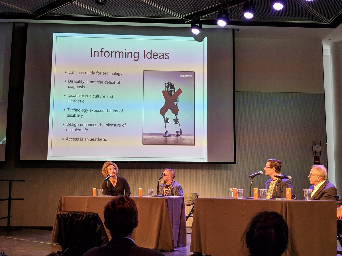 Nerdwiththehat's tweet image. I have to take a minute to APPLAUD @wheelchairdancr&apos;s intro (and her first slide which is her FLIPPING OFF A RAMP like a NINJA), and accessibility as an aspect of the aesthetic &amp;amp; art form 👏👏👏
@MITHackingArts #HackingArts2018