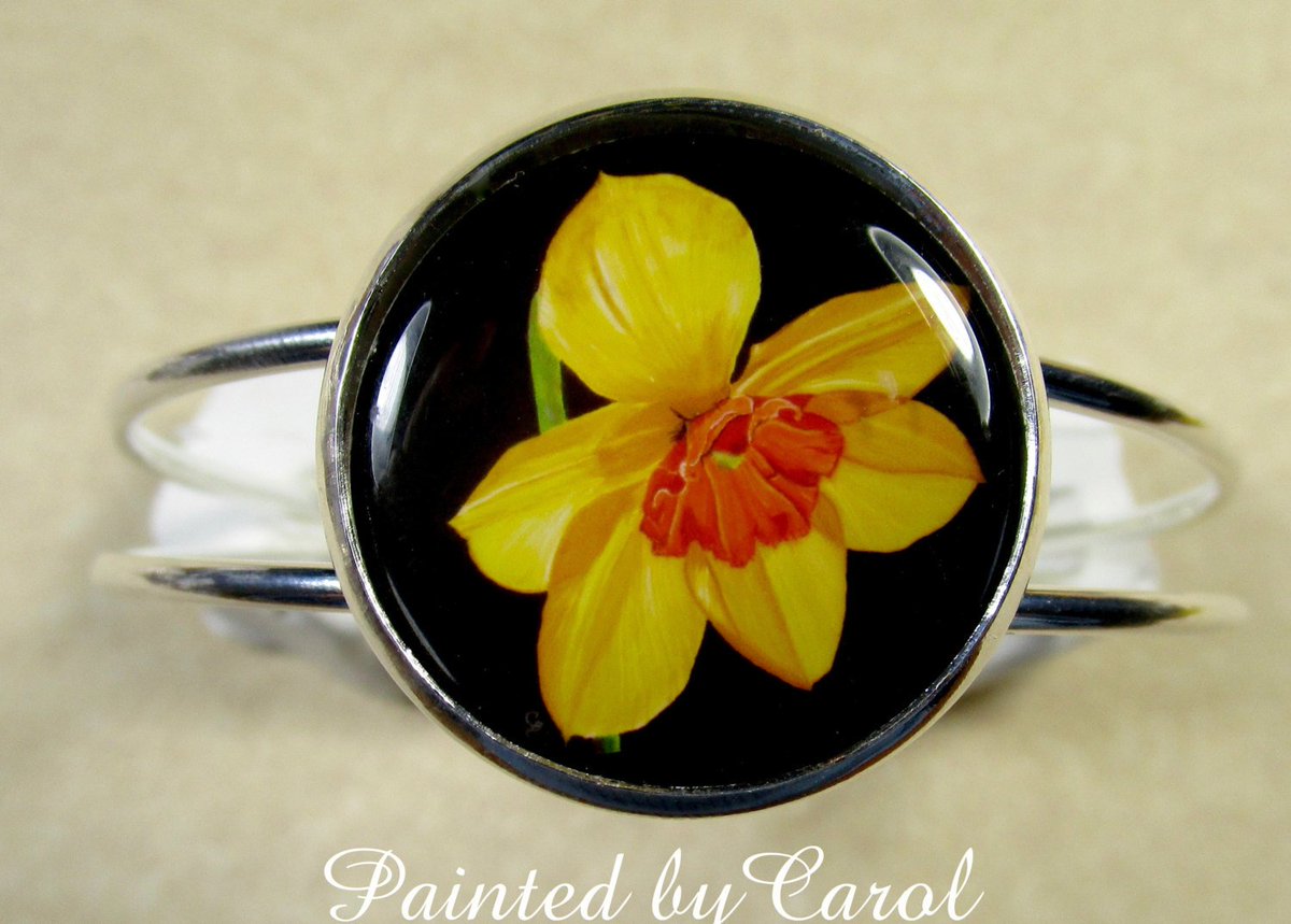 Daffodil Bracelet, Yellow Jonquil Jewelry, Daffodil Jewelry, Daffodil Cuff, Easter Bracelet, Easter Jewelry, March Birthday Jewelry etsy.me/2p2MSxz #PaintedbyCarol #Etsy #MarchBirthdayGift