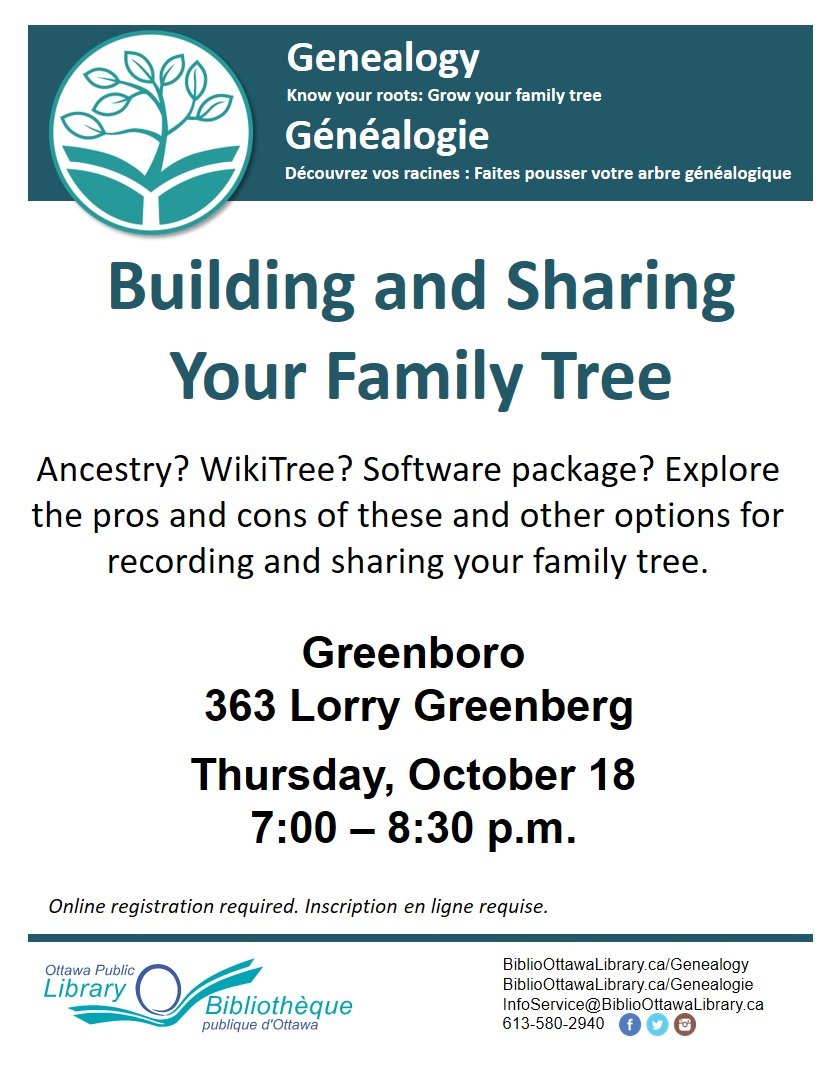 Building and Sharing Your Family Tree – Ottawa Public Library leannecoopergenealogy.ca/2018/10/13/bui…