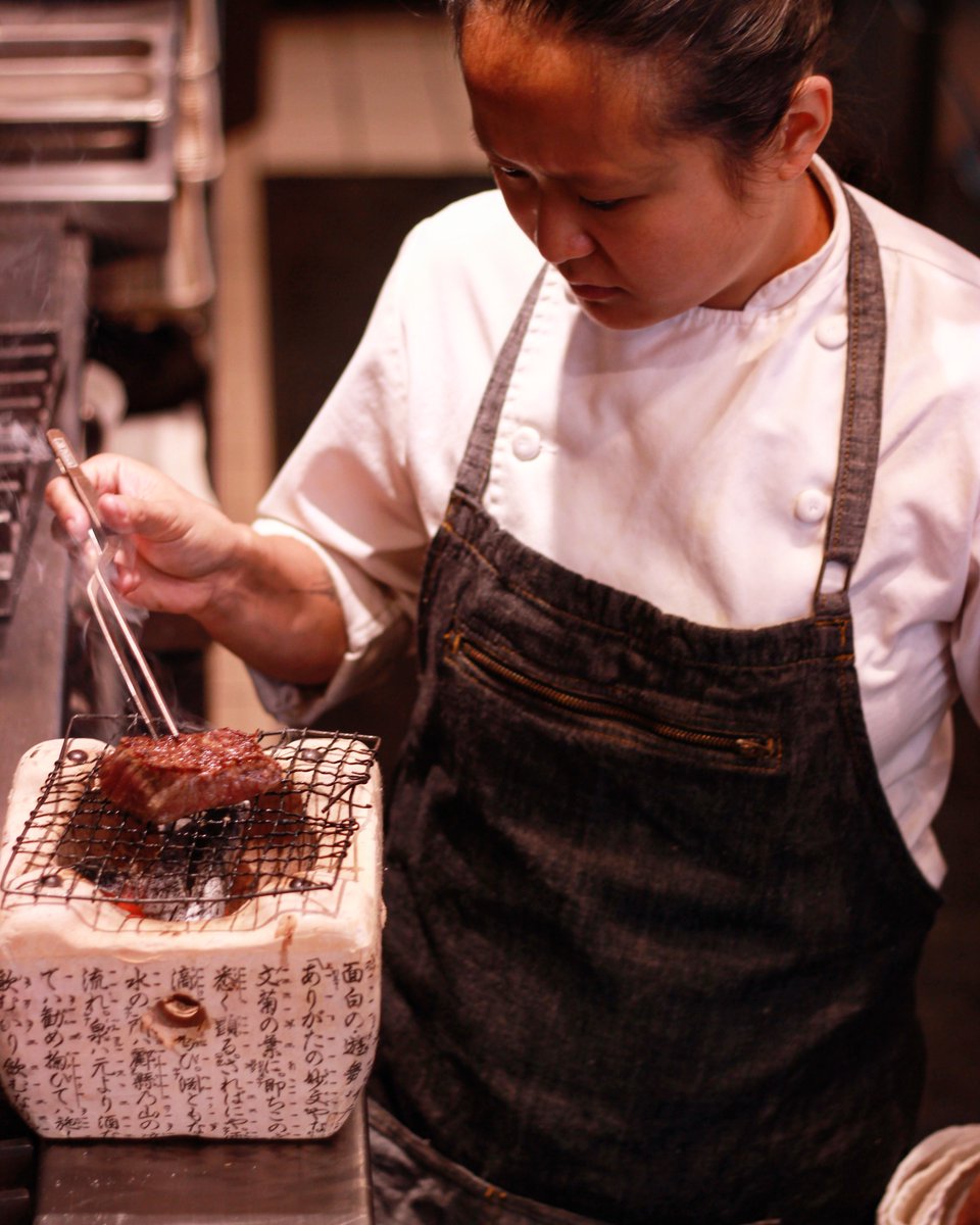 Today we are featuring Peggy Tan, Sous Chef at O’. In this picture, Peggy is grilling Wagyu beef from the Kagawa Prefecture over a hibachi grill with binchōtan coals. #香川県 #kagawa #kagawaprefecture #wagyu #wagyubeef #one65sf #japanesecuisine #hibachi #sanfrancisco #sfeats