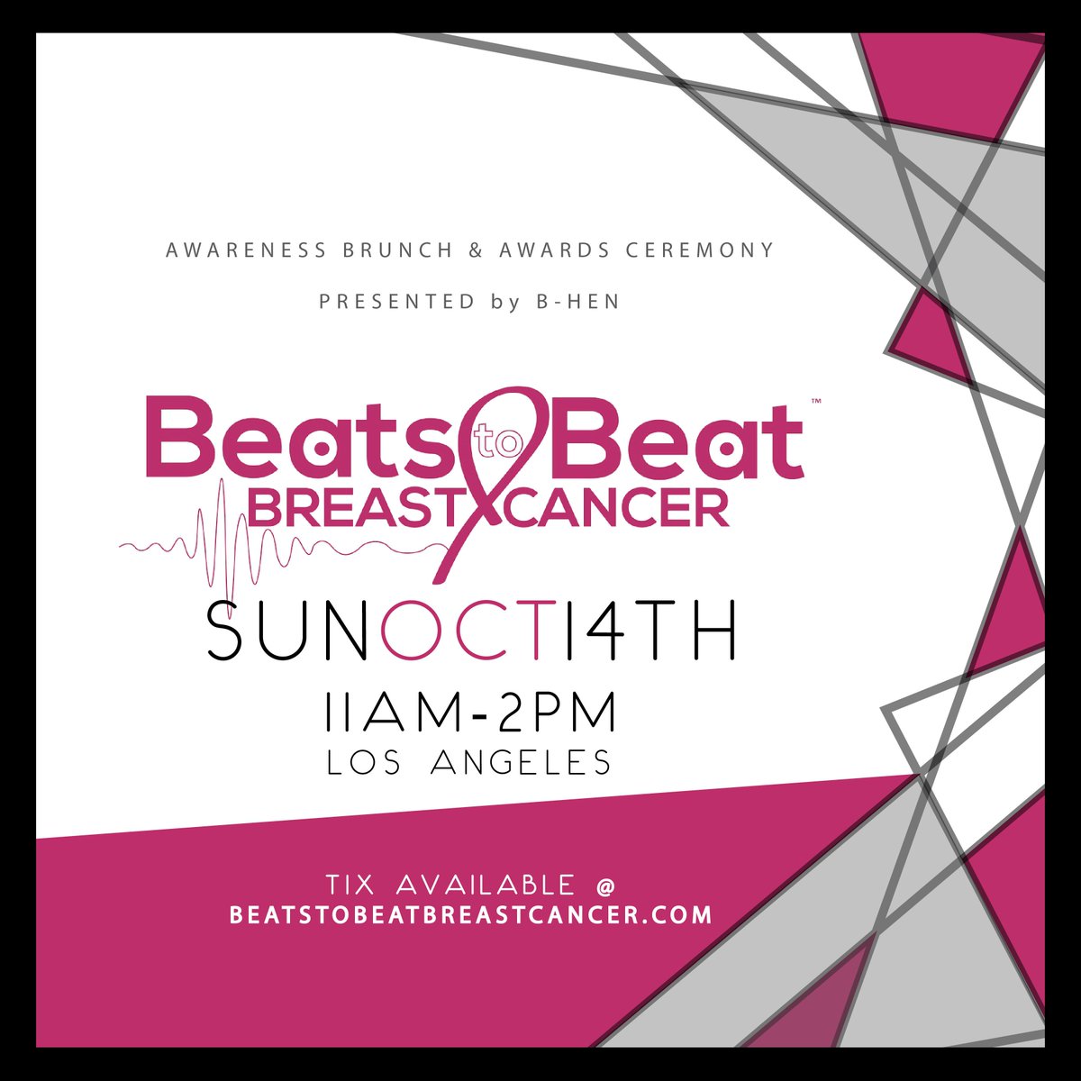 BlackNLA's tweet photo. Tomorrow - Beats To Beat Breast Cancer. A music-based fundraising series using #Music from a #DJset to support &amp; raise awareness for this cause. Sunday Oct. 14th tixs --> https://t.co/M8AzmdOB9N #fundraiser #BreastCancer #beats2bbc @djbhen https://t.co/i8VH5PJHN0