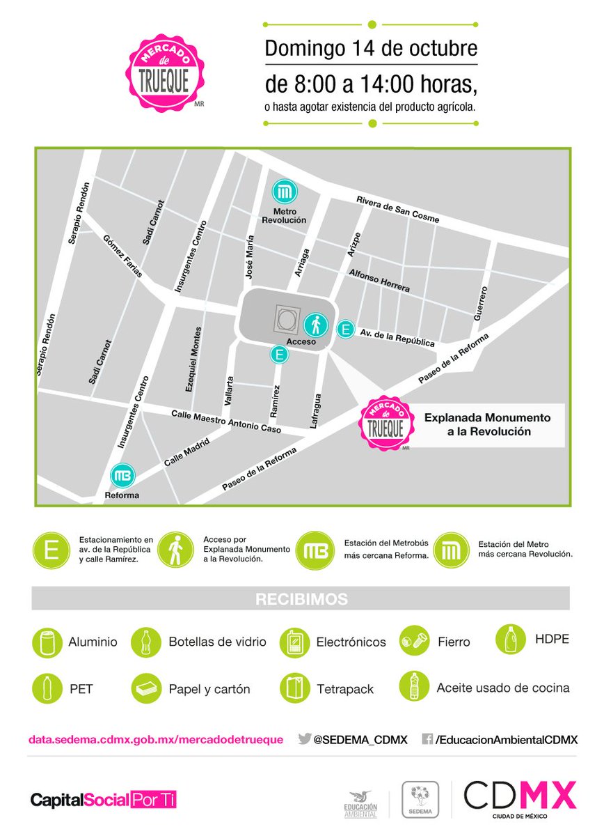 SEDEMA_CDMX's tweet photo. #Entérate El Monumento a la Revolución será la sede del #MercadoDeTrueque edición octubre. La cita es de mañana de 8:00 a 14:00 horas o hasta agotar existencia del producto agrícola https://t.co/SNmuFR8pRQ