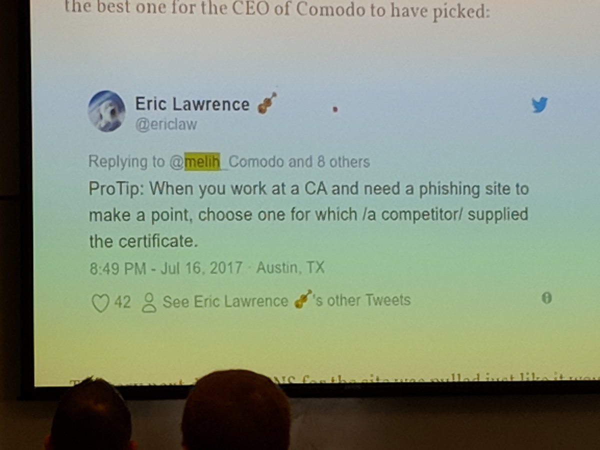 coridrew's tweet image. Keynote by @troyhunt features tweet from @ericlaw :)
#DevFestWeekend2018