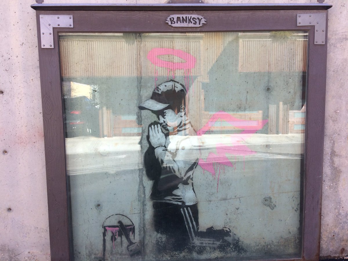 Alex_or_Allen's tweet photo. Found the Banksys in Park City. Also saw the check in for the Shot Ski event. #parkcity #utah #banksy #shotski https://t.co/F6yXDtuqsA