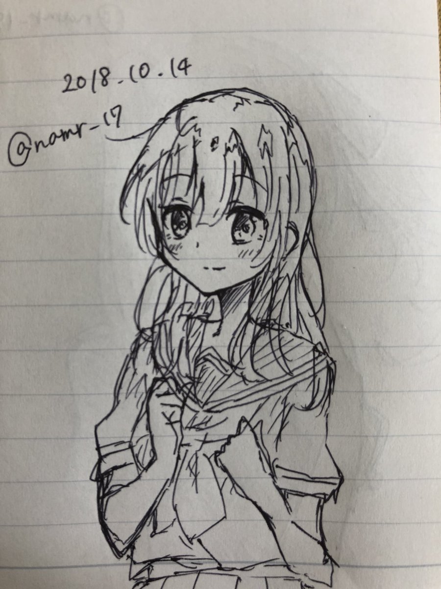 U 19日目 ボールペン一発描き 修正きかないの難しかった 1日1絵 女の子 イラスト セーラー服 ボールペン一発描き T Co flwlildo Twitter