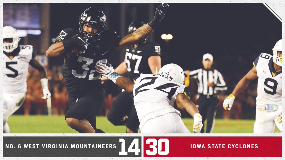 🚨 DOWN GOES NO. 6 WEST VIRGINIA! 🚨

Iowa State HC Matt Campbell now has three wins over AP Top-6 ranked schools.