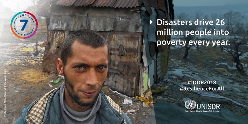 SDG2030's tweet photo. Disasters cost the global economy $520 billion annually while pushing 26 million people into poverty.

Reducing disaster costs has the power to transform lives. 

More from @UNISDR on #IDDR2018: https://t.co/hH4AsmHPMv 

@Varun_dvn @VincentCoyle1 @akshaykumar @RobertoValentUN https://t.co/mSDF4e2BiQ
