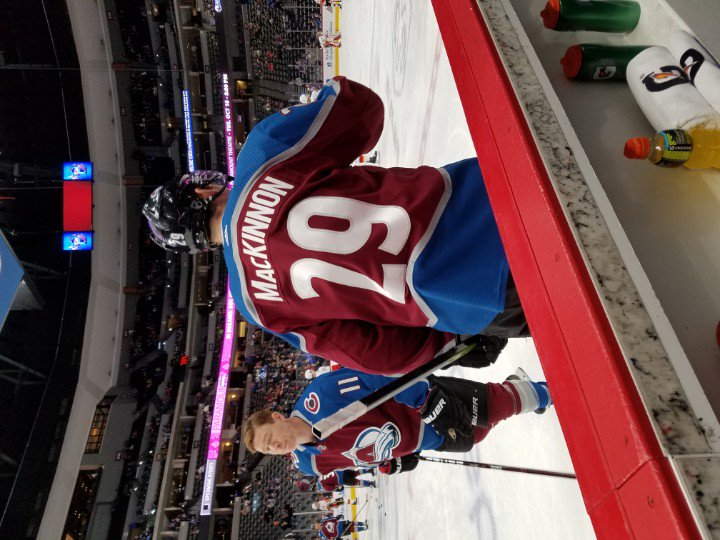 SeanFenske's tweet photo. #GoAvsGo Hockey Night! On the bench during warmups. https://t.co/7gOFLZZX8m