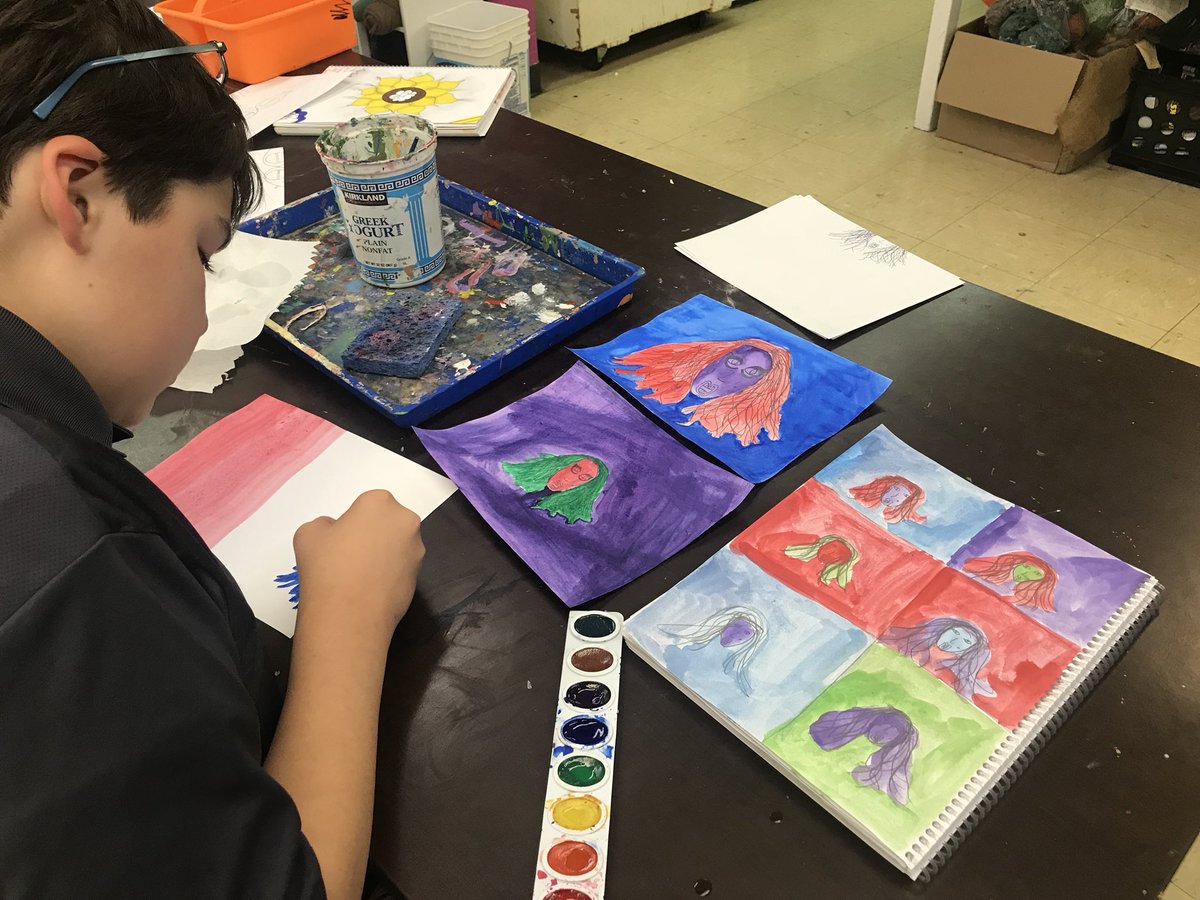 karla_kolb's tweet photo. TMS Art Students using technology (Google Slides) to manipulate an original drawing into a Pop Art Masterpiece showing repetition and variation @ArtsFcps1 @TaylorTwig #FCPS1KidsDeserveIt https://t.co/vuP9e8nlX5