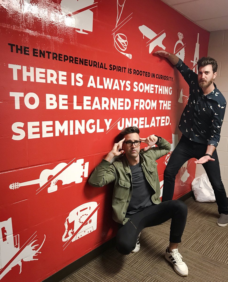 NCStateENT's tweet photo. The #eGarage had some special visitors today... thanks @rhettandlink for stopping by and seeing how @NCState empowers students to #ThinkAndDo! 🐺🐾 https://t.co/QJv7TghRd5
