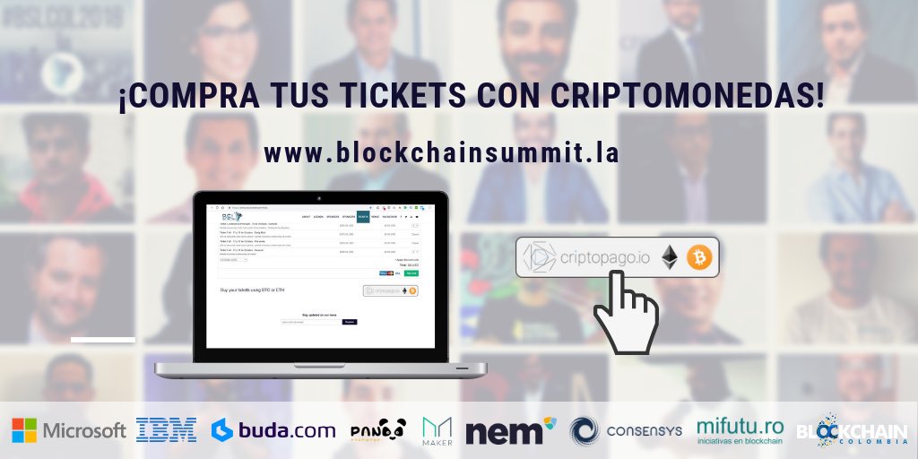 BlockSummitLA's tweet photo. Recuerda puedes adquirir tus tickets 🎫 pagando con @CriptoPago usando $BTC y $ETH tus tickets y con 40% de descuento 😱. Ya no hay excusas para quedarte fuera de #BSLCOL2018

Adquiere tus tickets en 👉🏻 https://t.co/eigegkyG7O https://t.co/rLkpSsZMXP