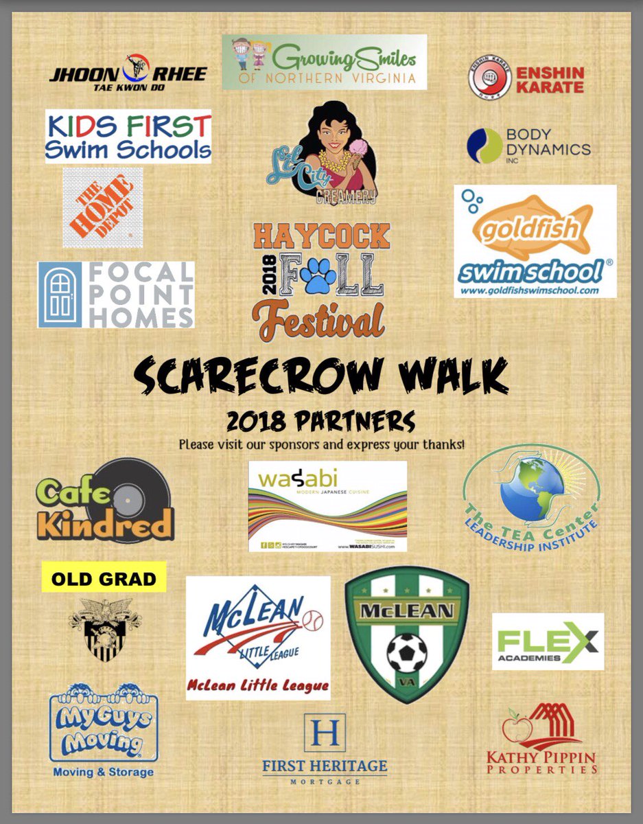 Thank you to our sponsors! We’re excited to see your scarecrows! <a href="/JhoonRheeFC/">JRFalls Church</a> <a href="/GrowingSmilesVA/">Growing Smiles</a> <a href="/LilCityCreamery/">Lil City Creamery</a> <a href="/bodydynamicsinc/">Body Dynamics Inc</a> <a href="/GoldfishSwim/">Jon</a> <a href="/HomeDepot/">The Home Depot</a> <a href="/cafe_kindred_va/">Cafe Kindred</a> <a href="/MLLUpdates/">McLean Little League</a> <a href="/mcleansoccer/">McLean Youth Soccer</a> <a href="/KPproperties1/">Kathy Pippin Properties @ Samson properties</a> <a href="/FlexAcademies/">Flex Academies</a> <a href="/LisaPerry20/">Lisa Perry at First Heritage Mortgage</a> @MyGuysMoving