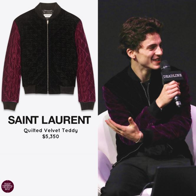 RTW on X: Timothée Chalamet - Cirque Le Soir London, February 11 2019 📸   SAINT LAURENT - Quilted Velvet Teddy $5,350  ALEXANDER MCQUEEN - Pearl Pendant Necklace $650 #TimotheeChalamet   / X