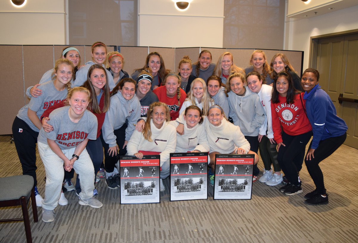 DenisonWSoccer's tweet photo. Great Senior Day! Started with a conference win and ended with an awesome celebration. Love our seniors Madison, Sam, & Maggie (l to r). #DenisonProud #DUWS https://t.co/eaPg7XjbHg