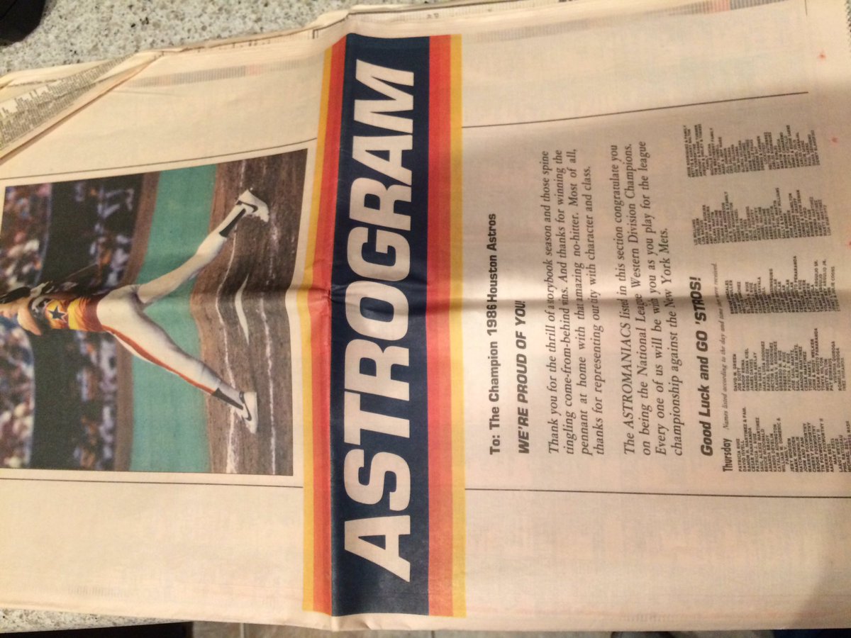 sarahpacilio's tweet image. So I was looking through some old stuff and found this!! Who remembers the Houston Post? This is from October 7, 1986! #Astrogram #Astromaniacs #GoStros #NeverSettle #TakeOctober #HoustonAstros