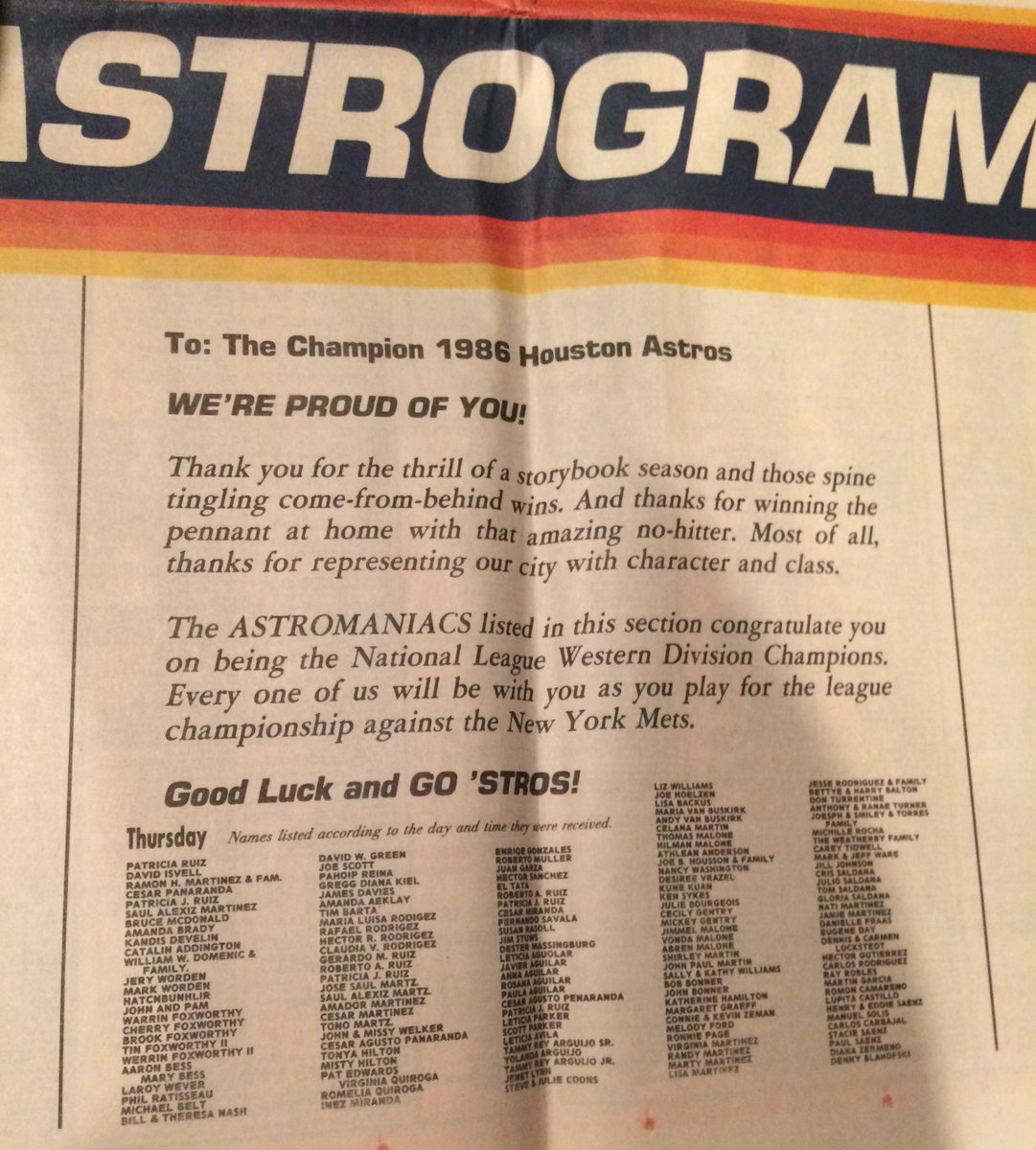 sarahpacilio's tweet image. So I was looking through some old stuff and found this!! Who remembers the Houston Post? This is from October 7, 1986! #Astrogram #Astromaniacs #GoStros #NeverSettle #TakeOctober #HoustonAstros