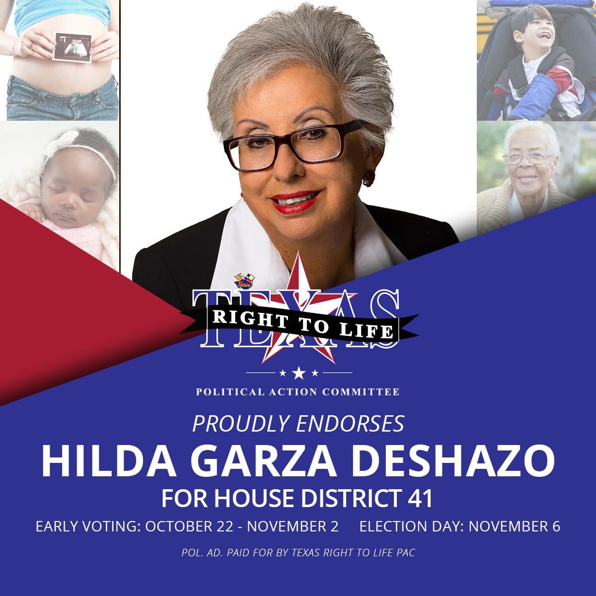 HildaForTexas's tweet photo. “For too long, the Pro-Life values of House District 41 residents have been ignored by their representative in Austin. Hilda Garza DeShazo is ready to be that voice for Life for her district. Vote for Hilda Garza DeShazo for Texas House District 41!” - @TXRightToLife https://t.co/p25fPAdW12