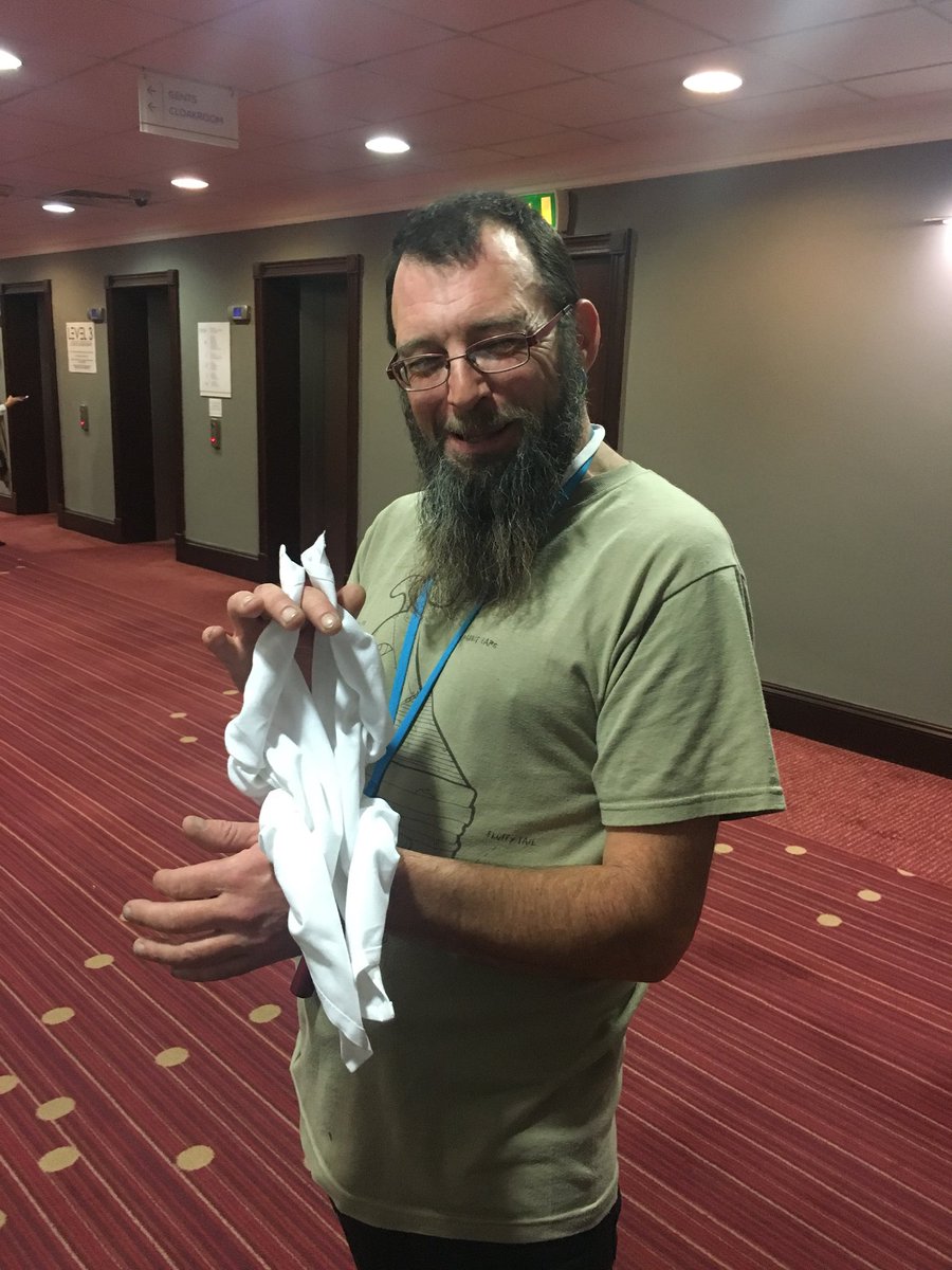 gellerby's tweet photo. It wouldn’t be #QEDcon without a napkin chicken. @66steve https://t.co/0TF5cVVpob