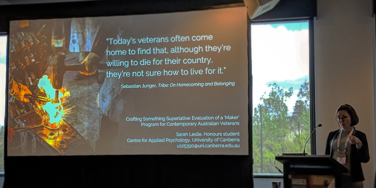 jtneill's tweet photo. Congrats to Sarah Leslie - submitted @UniCanberra @UCFacultyHealth Honours in Psychology thesis re Tharwa Valley Forge maker program Wed, presented at #AMMA2018 Sat, and offered job as Emerging Technologies Analyst in Department of Defence #successstory
https://t.co/swu1r8Z9bh https://t.co/IkUribi0oE
